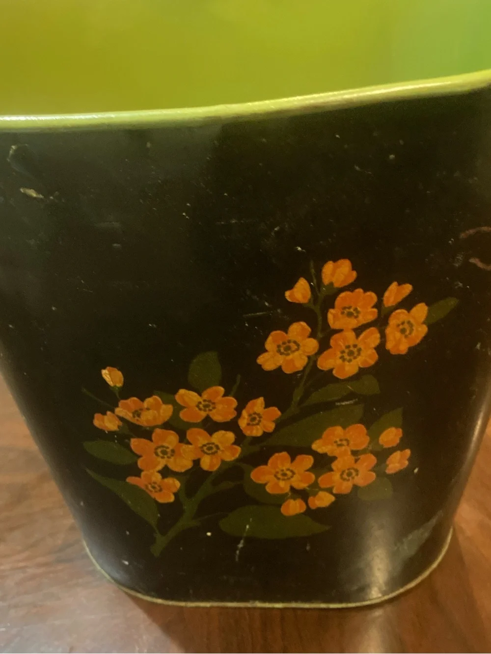 Mid Century floral Oval Metal Trash Can